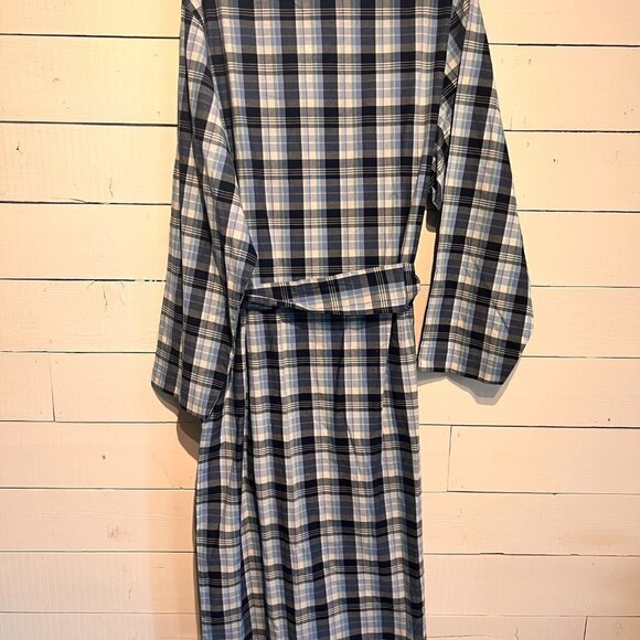 Nordstrom Print Shawl Collar Cotton Poplin Robe- Blue Plaid - Picture 6 of 6